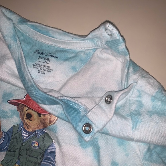 Ralph Lauren Polo Bear Fisherman Teal Aqua Blue Short Sleeve Tie-Dye Tee 12m - Picture 2 of 7